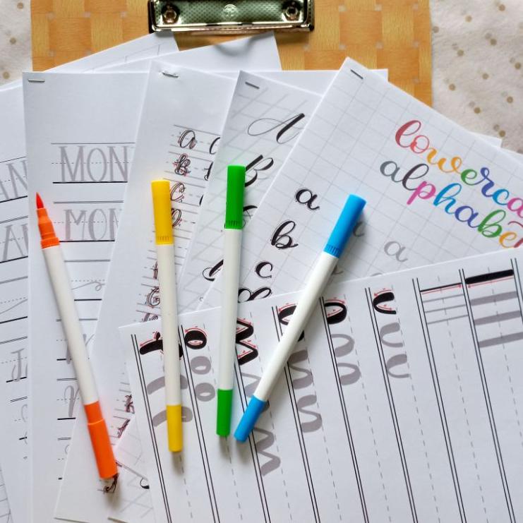 

vdei35 35pcs Paket Belajar Calligraphy Hand Lettering Kit - Practice Worksheet Free Brush Pen // Dimino dmvm716