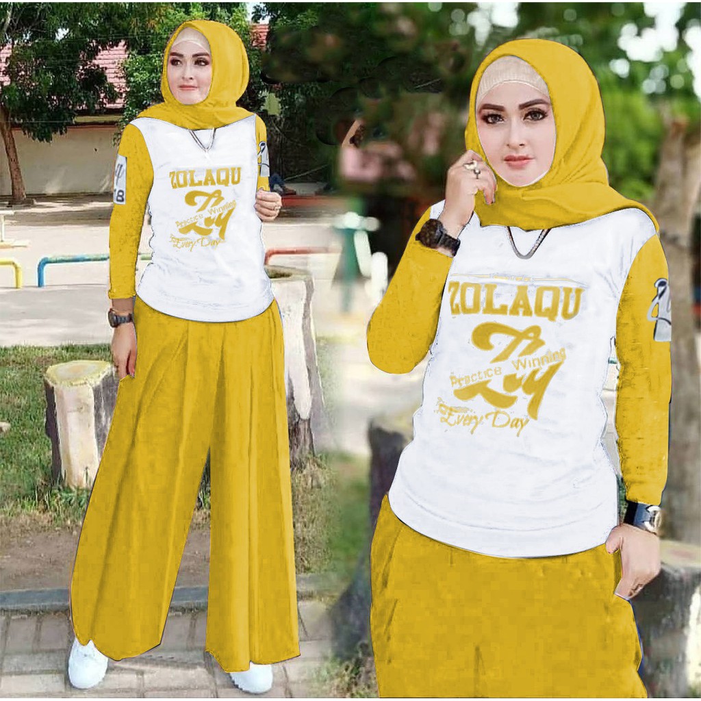 setelan training kulot gowes zolaqu/set olah raga wanita/setelan celana casual/training/baju cewe