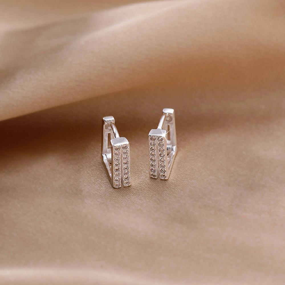 NEEDWAY Needway Anting Hoop Fashion Perhiasan Temperamen Wanita Geometris Berlian Imitasi Tembaga Square