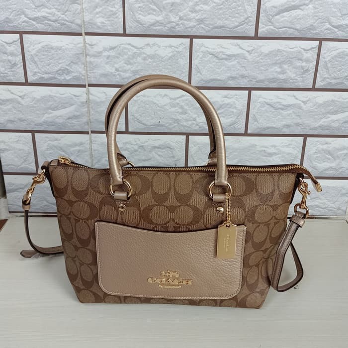 TAS WANITA COACH ORIGINAL - COACH EMMA MINI SATCHEL KHAKI PLATINUM