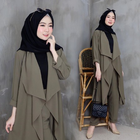 Baju Setelan Kantor Wanita Hijab Terbaru Jade dan Celana