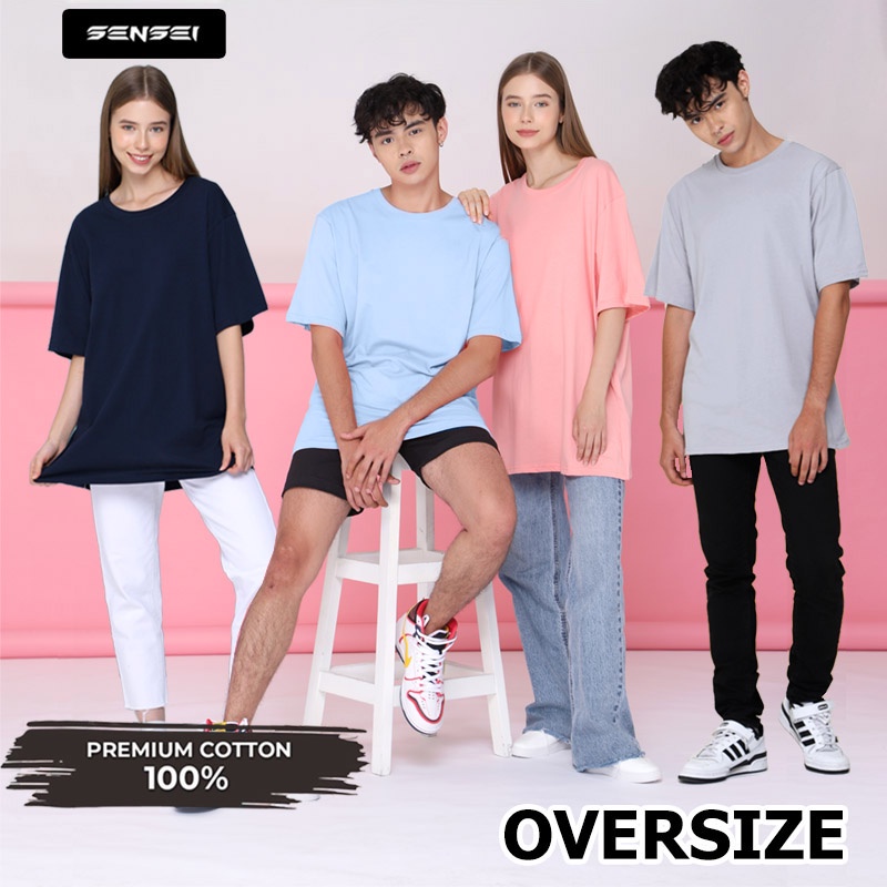 VS - KAOS POLOS OVERSIZE PRIA &amp; WANITA SENSEI COTTON 100 % | BAJU BIG SIZE KOREAN STYLE TSHIRT OVERSIZED LENGAN PENDEK