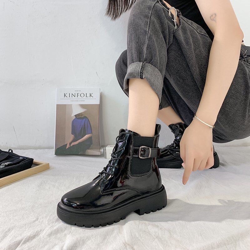 SEPATU BOOTS IMPORT WANITA KOREA BRITISH MARTIN INGGRIS KULIT GLOSSY BT03