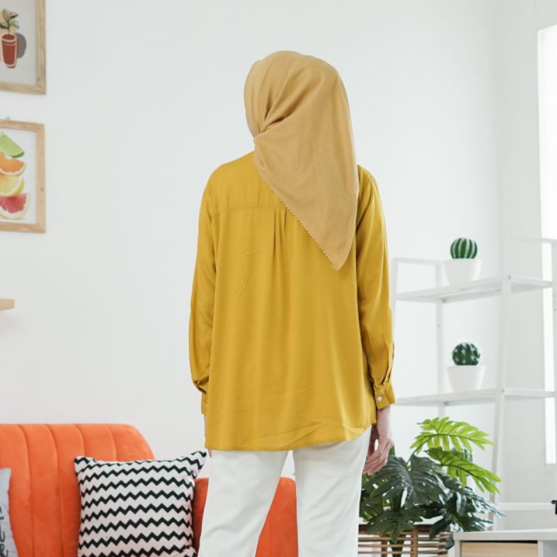 Kemeja Wanita Atasan Blouse Casual Polos Lengan Panjang Model Pinguin/ kemeja Rayon oversize