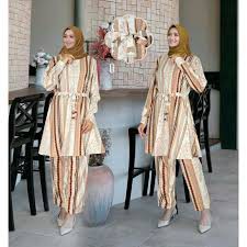 Setcel Tunik Celana Baju Setelan Tunik/Busui Terbaru/ Setelan Celana Cantik/Jumbo Motif D Mocca