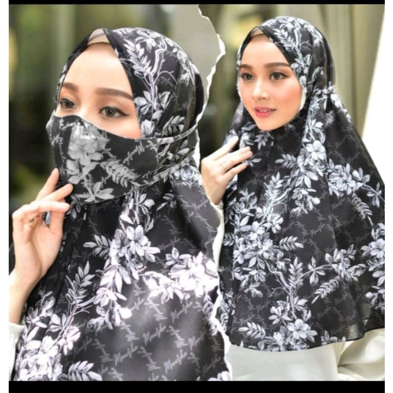 Mandjha Ivan Gunawan Fashion Scarf Motif Bergo Camelia Bloom Black 10 Warna Hitam,Grey,Hijau,Biru,Ku