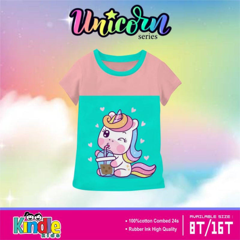 Kaos Anak Cewe Junior 7-14 Tahun Motif UNICORN kaos KINDLEKIDS KINDLEKIDZ