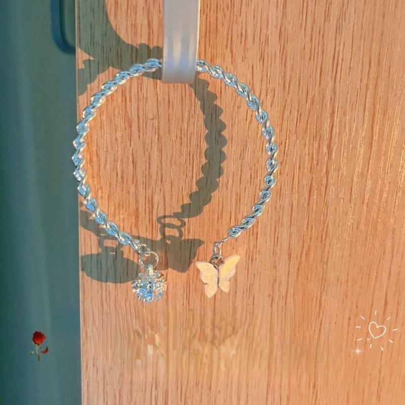 Gelang Tangan Silver Wanita Desain Kupu-Kupu Biru Gaya China Korea