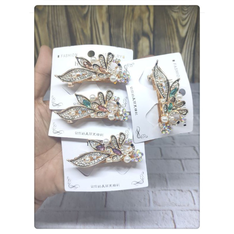 Jepit rambut wanita otomat motif merak 6cm JO64#