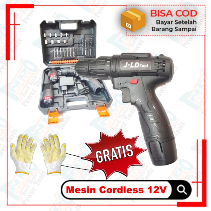 ✔️BISA COD✔️ cordless drill / bor cas / mesin bor cas / bor tangan / bor 12v JDL - Hitam