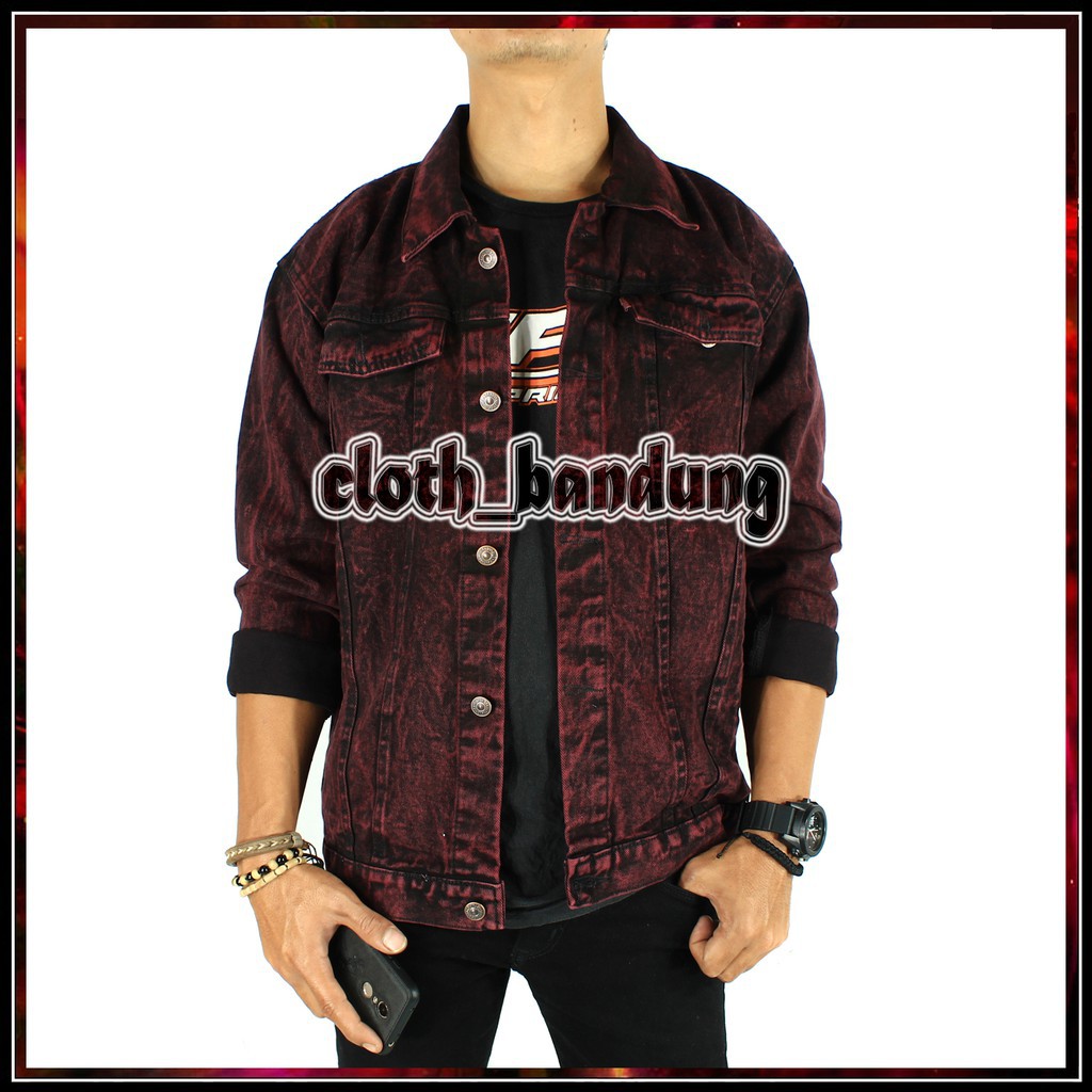 Jaket Jeans Sandwash Levis Ukuran L XL-Maroon Sandwash