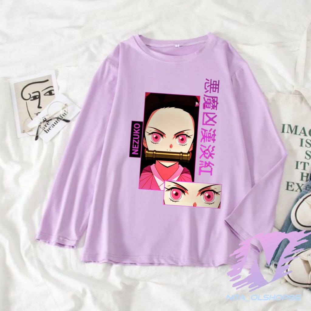 kaos nezuko demon slayer kaos anak lengan panjang nezuko chibi anime