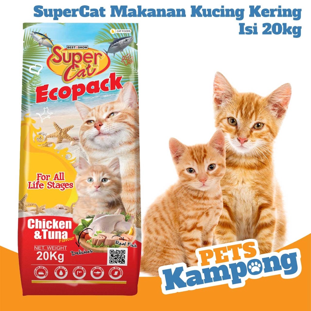 Makanan kucing semua umur kering Supercat Ecopack 20kg