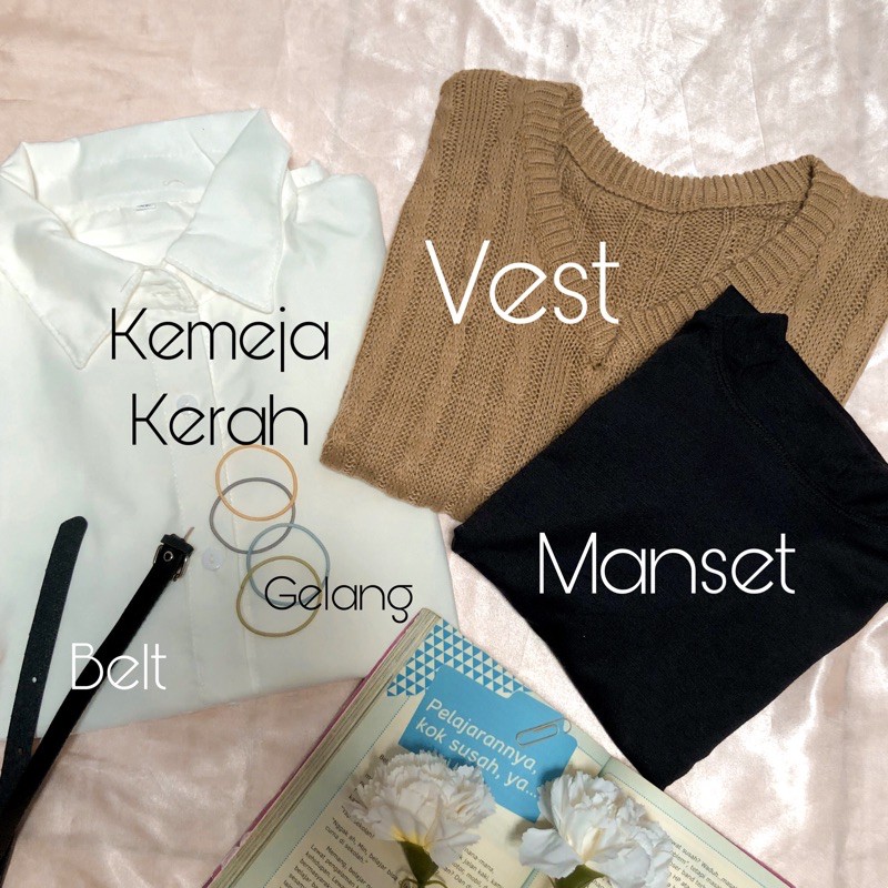 ONE SET VEST ROMPI RAJUT DAN KEMEJA KOREAN STYLE