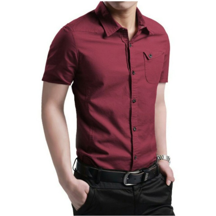 KEMEJA PRIA LENGAN PENDEK DISTRO PAKAIAN PRIA CASUAL MOTIF SURFING [RONNY KEM MAROON NI]Matt ka M5H7