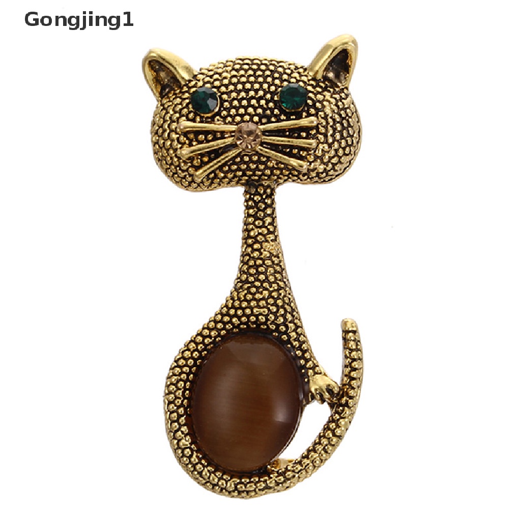 Gongjing1 Bros Pin Wanita Desain Hewan Kucing Hias Batu Opal Untuk Pernikahan