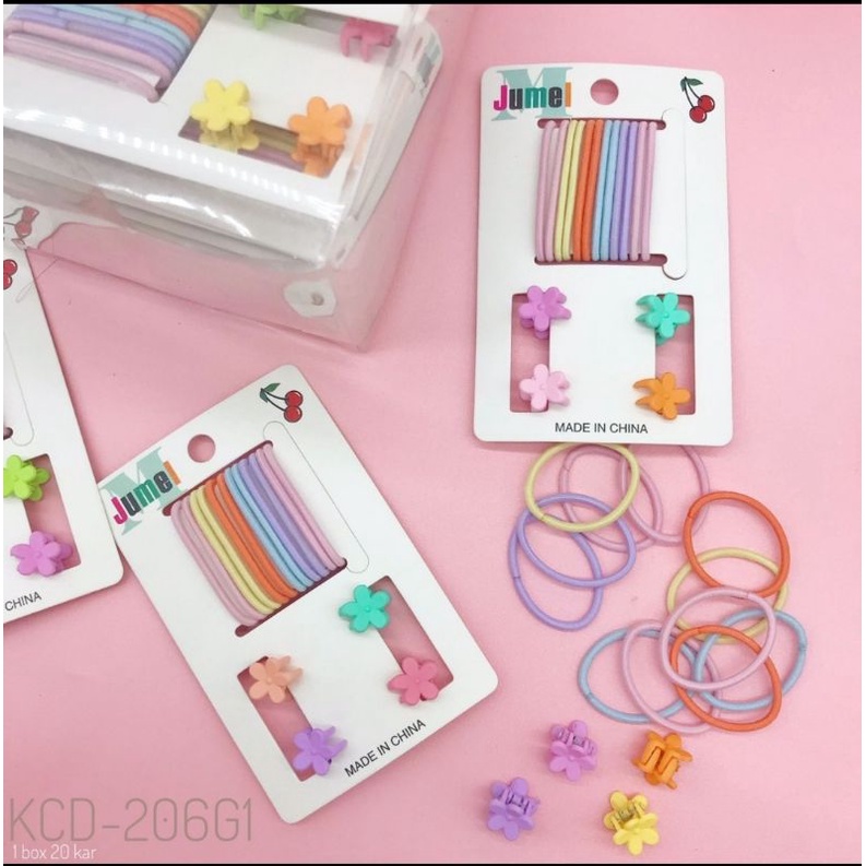 Set Ikat Rambut + Jedai Doff Mini / Jepit Poni Warna Pastel [16 pcs]