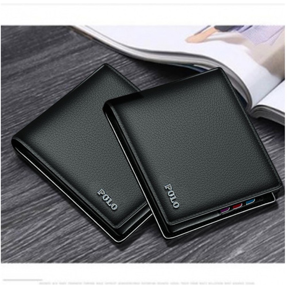 11.11&amp;12.12 BIG SALE!! Dompet Polo Pria Terbaru P-208 Dompet Kulit PU 3/4 Lipat 2 Men Wallet - Black