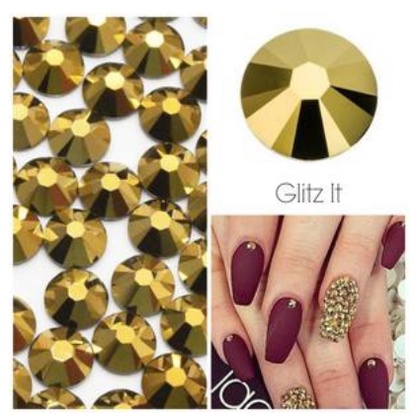 Gold rhinestone nail wheel acc mix size / batu nailart stone hiasan kuku