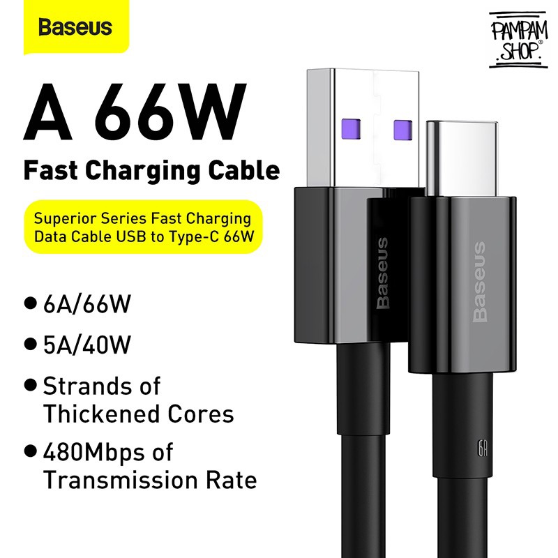 Baseus Original Superior Kabel Data Type C Fast Charging 6A 66W Cable Tipe C Cable PD 5A 40W Quick Charge Ori