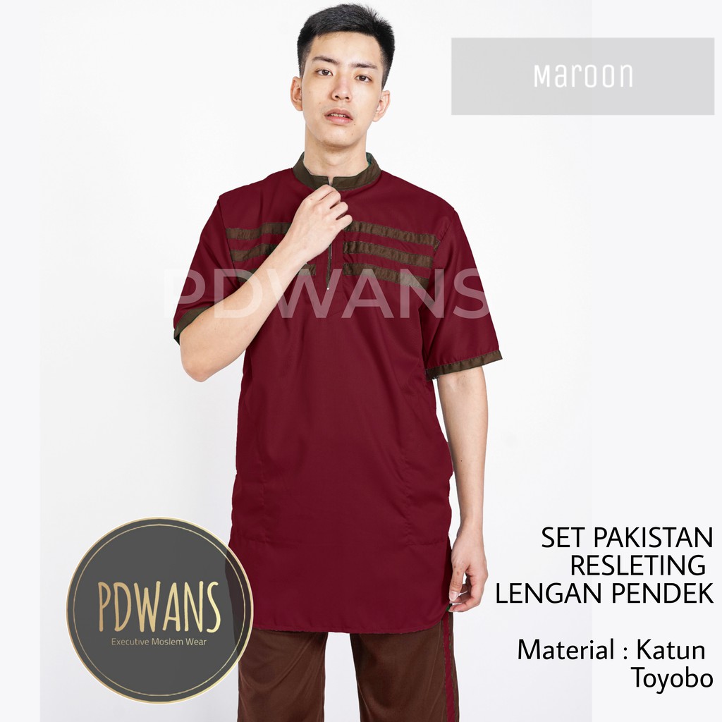 SETELAN PAKISTAN Dewasa Lengan Pendek Warna Baju Koko Toyobo Resleting TYB01DWS PDWANS