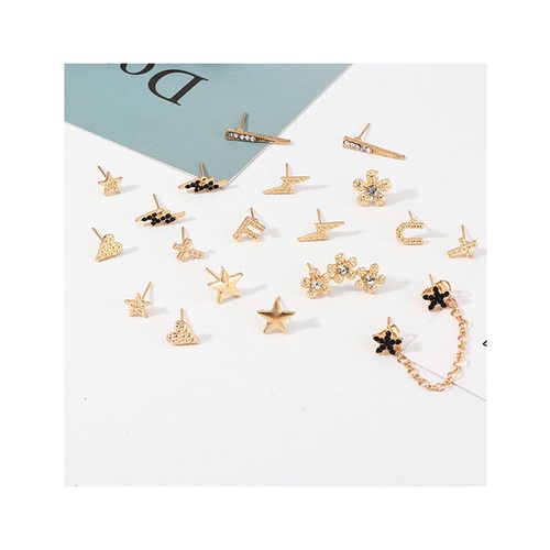 LRC Anting Tusuk Fashion Golden Diamond Flower Lightning Alphabet Flower Alloy Earring Set K01122