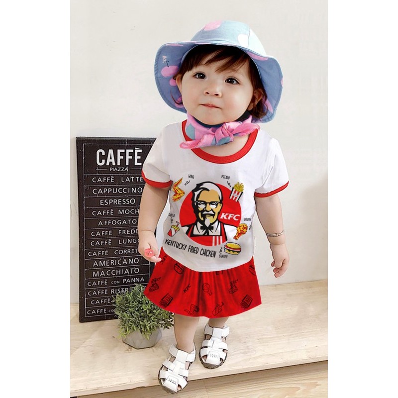 setelan anak cewek model rok karakter KFC 6-12 bulan pakai real pict