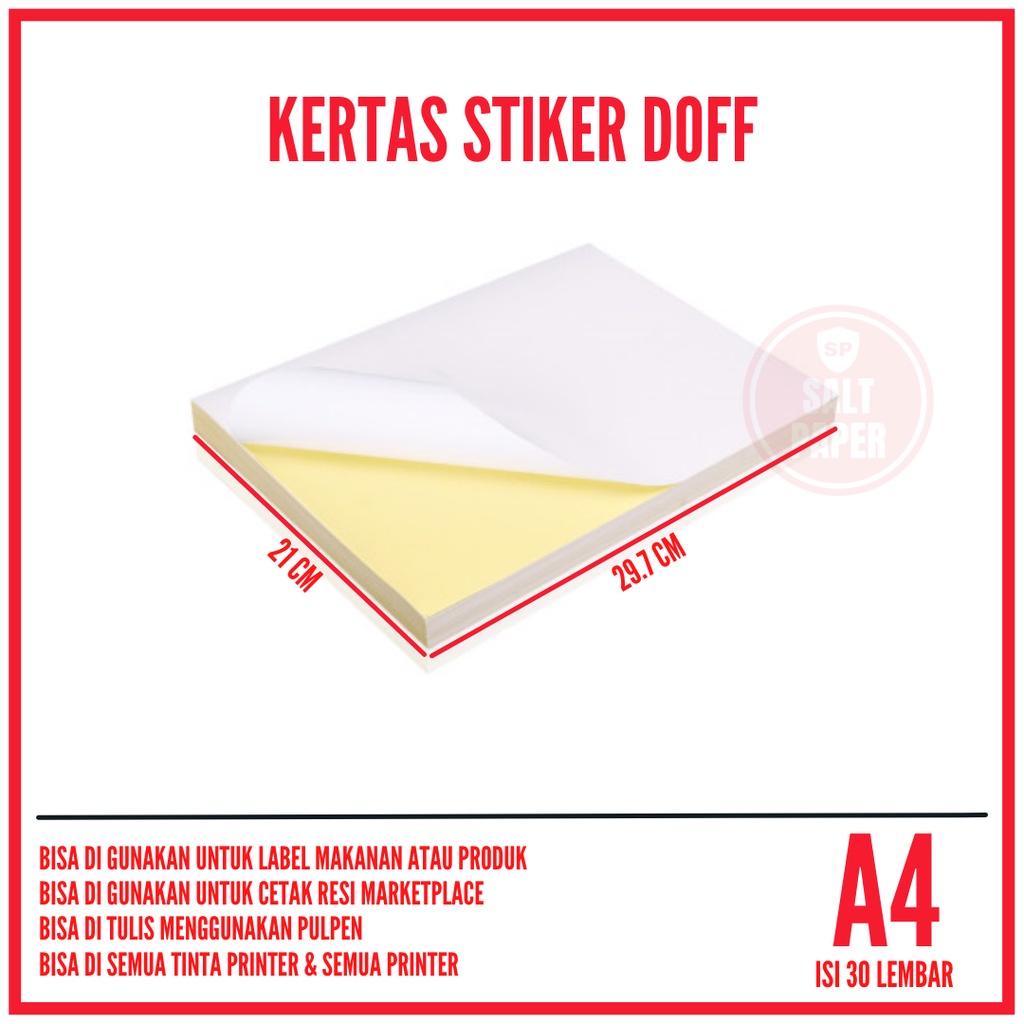 

Rad Kertas Stiker A4 Doff Isi 30 Lembar / Kertas Sticker A4 Doff / Kertas Sticker / Kertas Stiker