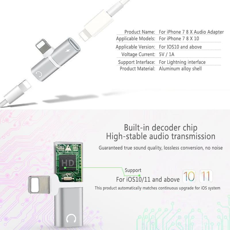 Audio Converter Lightning Audio Splitter for iPhone 7/8/X