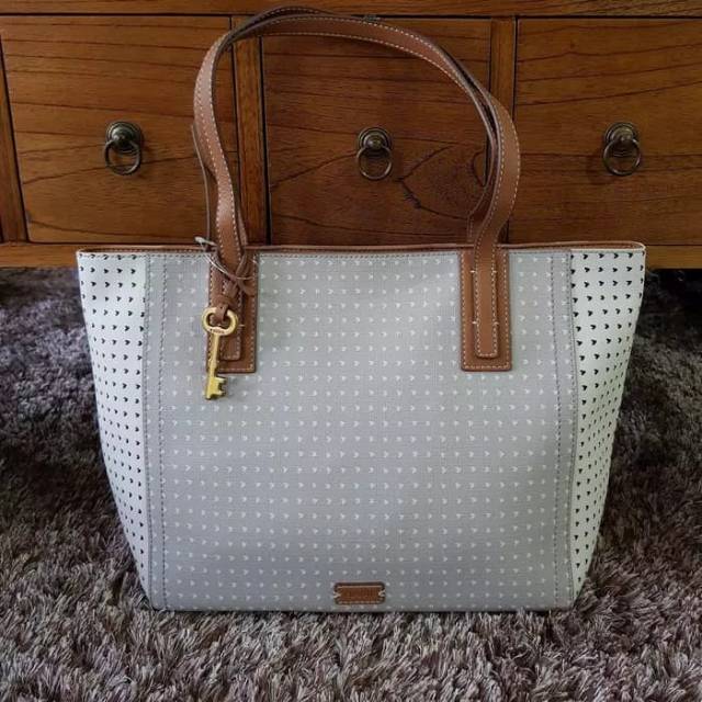 Tas fossil emma tote grey heart ec original