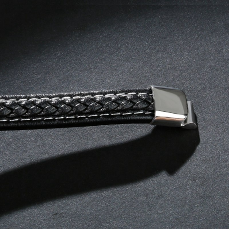 Men Bracelet Black Leather Stainless Steel Charm Magnet Buckle Bracelets Man Cross Knot Punk Jewelry