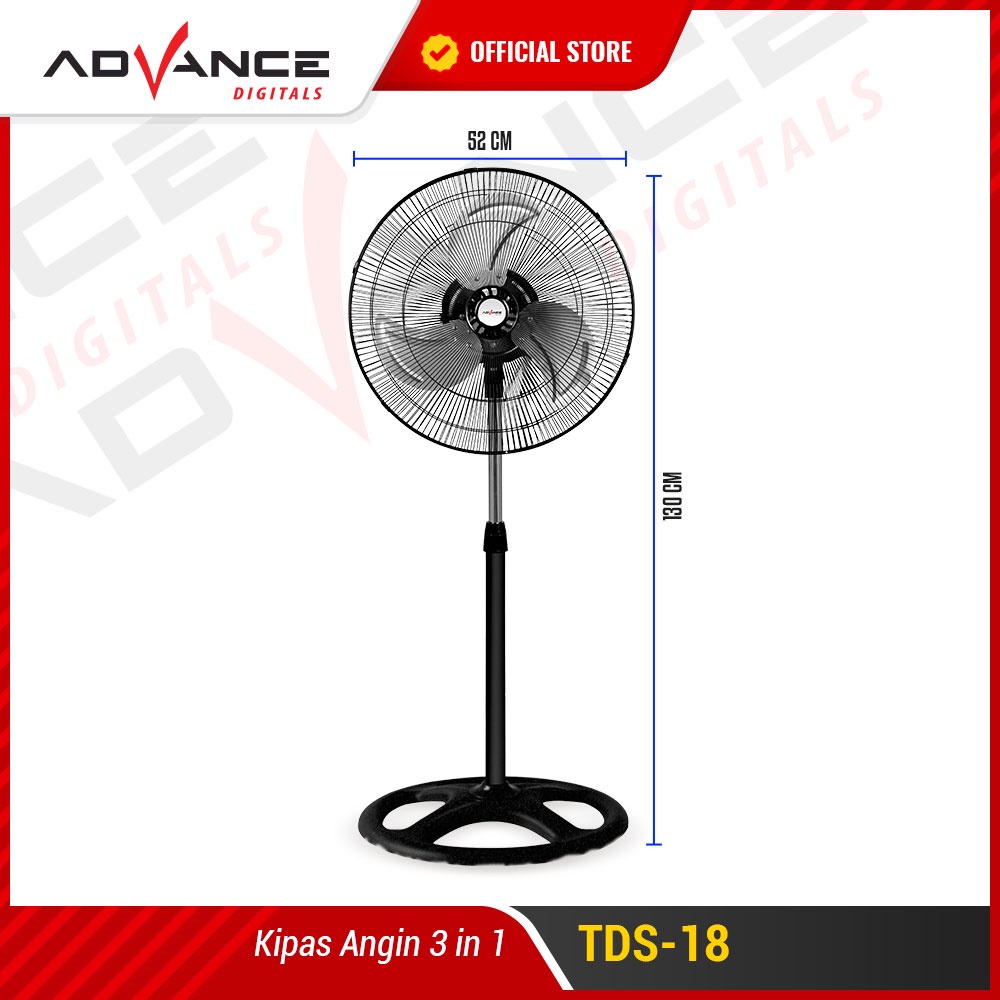 Advance TDS18 Kipas Angin Besi Tornado Dinding / Meja / Berdiri 18 inch 3 in 1