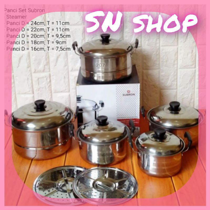 Panci set subron Stainless 12 pcs + steamer cookware set plus steamer