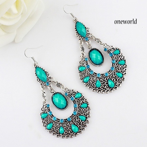 OW@ Fashion Women's Wedding Bridal Jewelry Hollow Rhinestone Waterdrop Dangle Earrings