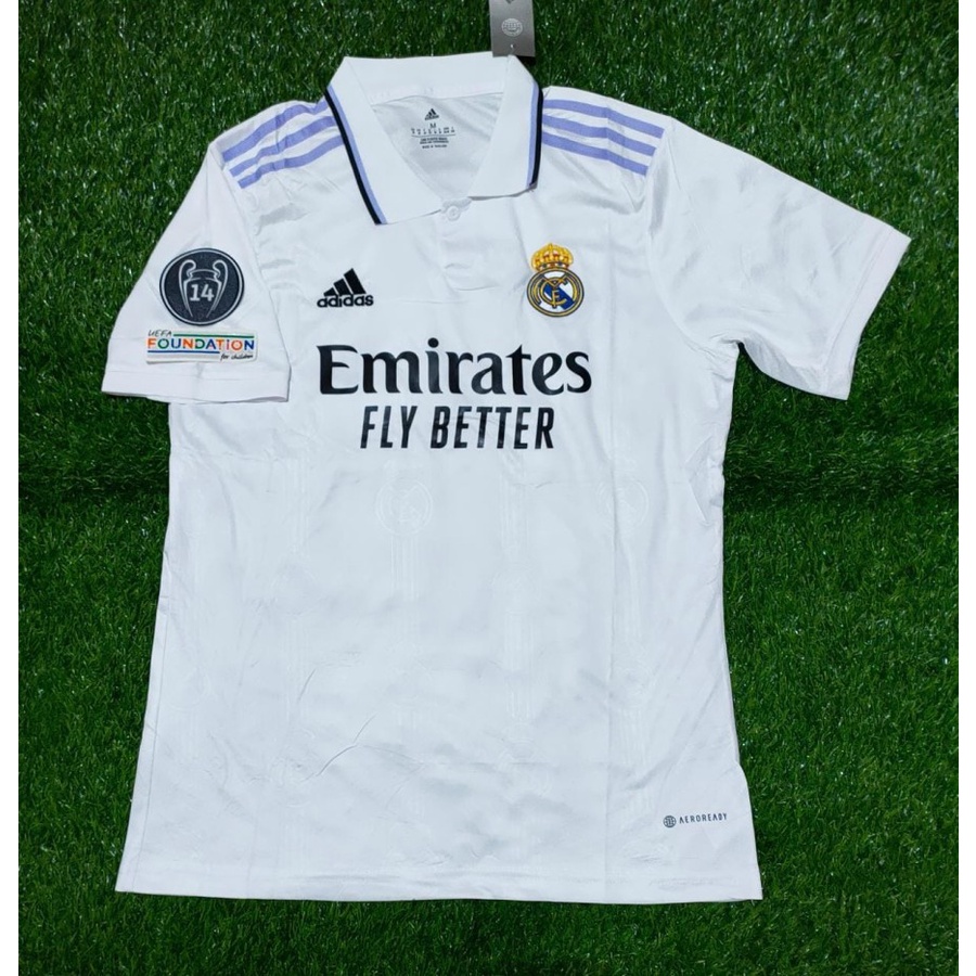 JERSEY REAL MADRID 2023 2024 HOME SETELAN FULL PATCH UCL PUTIH TERBARU KUALITAS JAMINAN TERBAIK