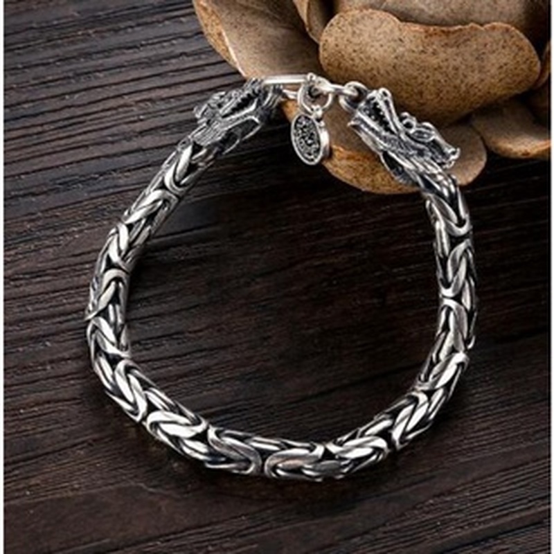 Gelang Desain Kepala Serigala Bahan Stainless Steel 925 silver Gaya Retro Klasik Rock Hip Hop Untuk Pria