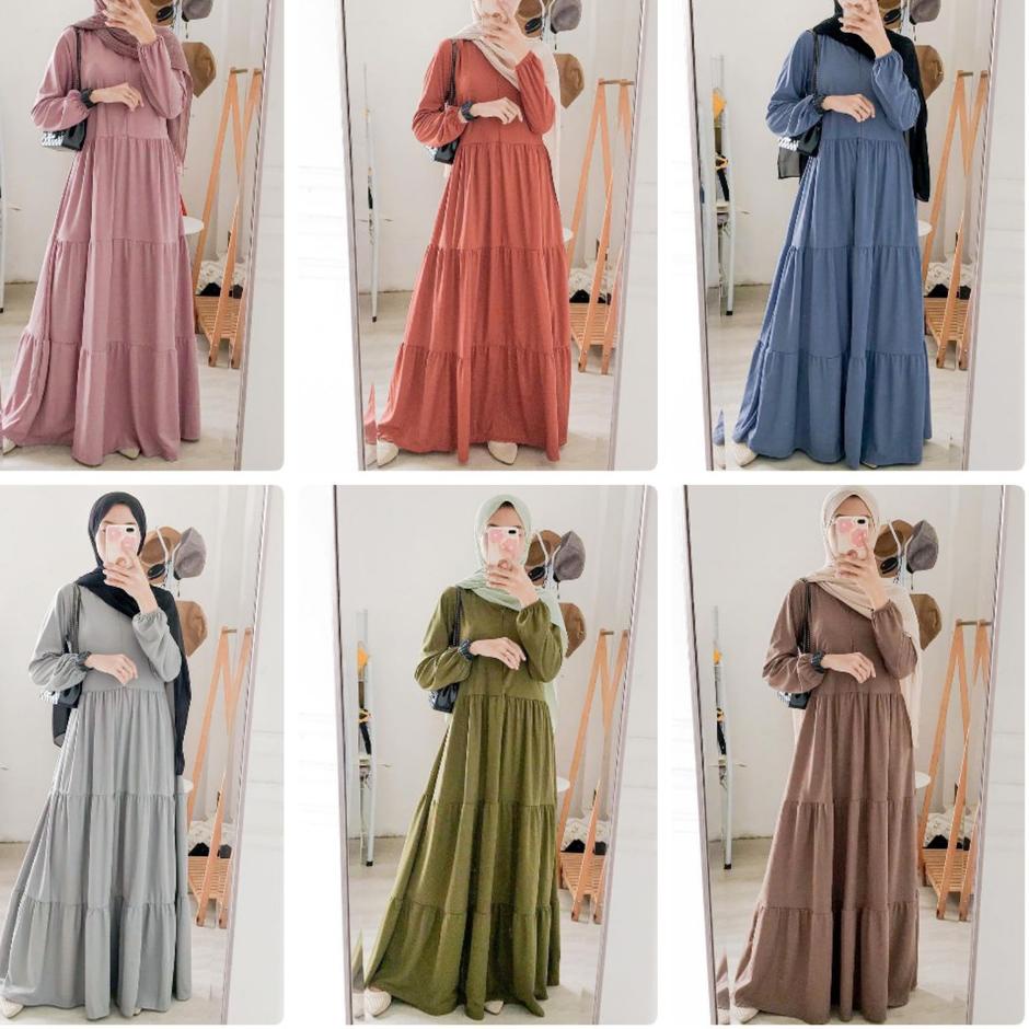(BEST SELLER) Lunara Maxy / Gamis Muslim Dropknit Susun Grosir Seragam Pengajian