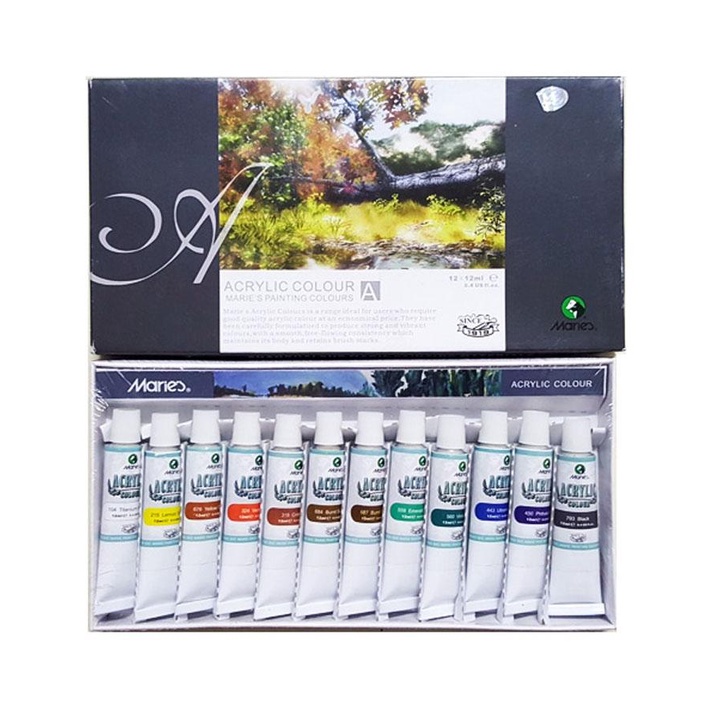 

CAT AKRILIK SET MARIES 12 WARNA 12ml ACRYLIC MARIE'S COLOR PAINT LUKIS KANVAS KERTAS GROSIR MURAH MEWARNAI MELUKIS ATK SEKOLAH DIY