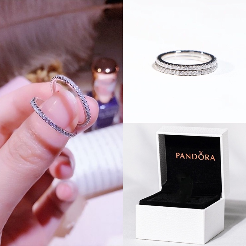 Pandora Cincin 925 Sterling Silver Hias Berlian Mikro Gaya Klasik Untuk Wanita