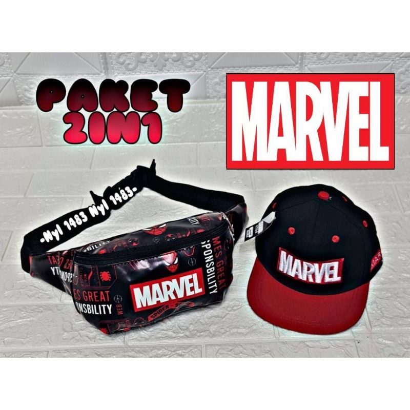 Tas waistbag/Tas Selampang+Topi  Anak Laki Laki Motif Superhero Free fire Spiderman Batman dan Topi Anak REALPICT