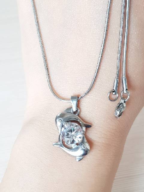 Kalung Titanium Dolphin Silver Import Antikarat Selamanya DS1