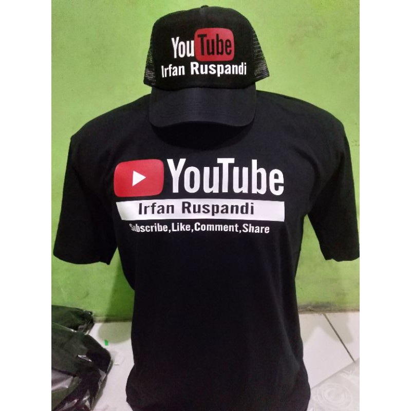 T-SHIRT KAOS YOUTUBE COSTUM NAMA CHANEL MU/ TOPI COSTUM NAMA CHANEL MU