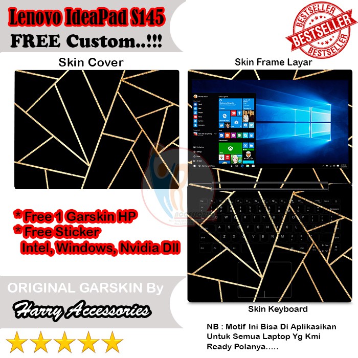 Original Garskin Laptop Full Body Lenovo IdeaPad S145 14inch Motif Diamond Bisa Custom Gambar Kamu