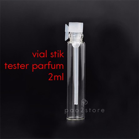 Vial 2ml Botol Tester Sample Parfum Kaca model Stik Panjang - Tutup Putih