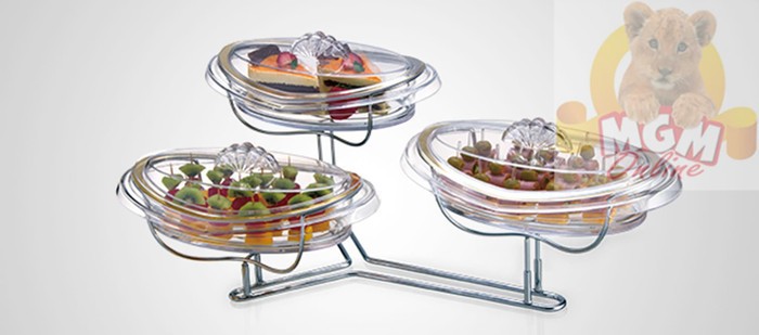 Piring susun 3 akrylic dgn Rak Stainless dessert tray TANPA TUTUP