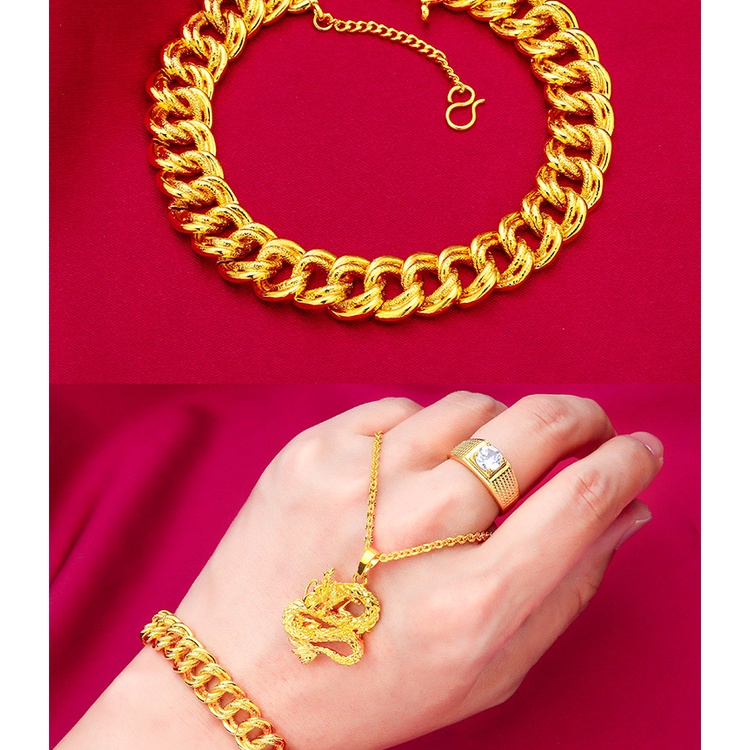 Kalung Liontin Cincin Emas Asli Kadar 375 Motif Naga Aksen Berlian Putih Untuk Pria