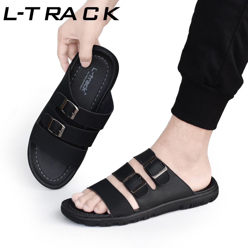 Sandal kulit puyu ban tiga Sandal pria dewasa model slop nyaman milenial Upper