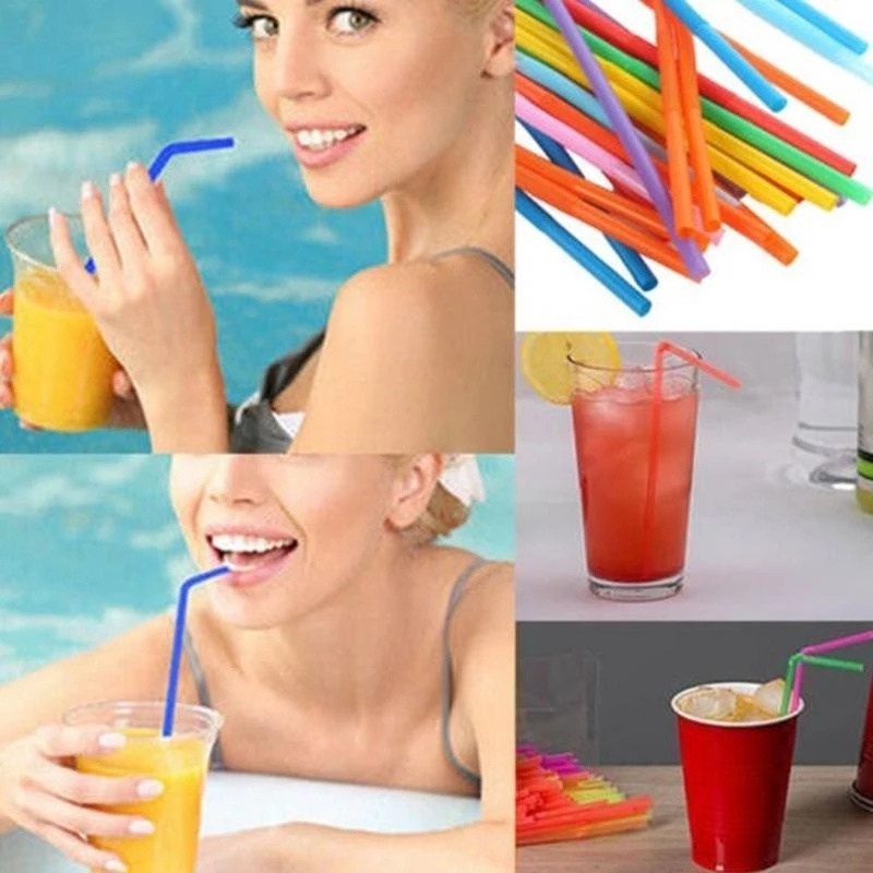 Hot Sale/100Pcs Sedotan Plastik Neon Dapat Dilipat/Sedotan Minum Sekali Pakai Dapat Ditekuk/Dekorasi Pernikahan Perlengkapan Pesta Warna Campur