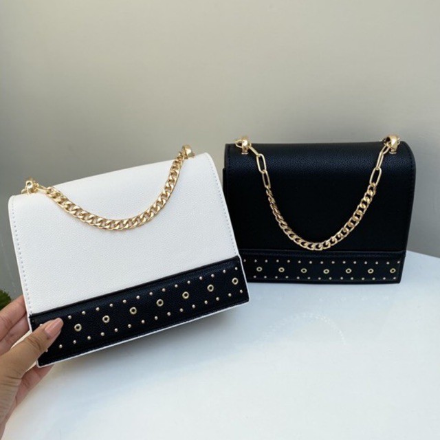 Eyelet-Embellished Crossbody Bag