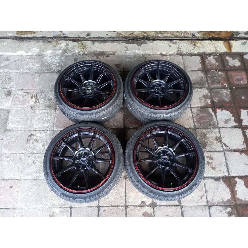 VELG MOBIL BEKAS HSR SHINJUKU RING 17 BAUT 4 PCD 100 DAN 114,3 MODEL JARI JARI + BAN SEKEN 205 45 R1